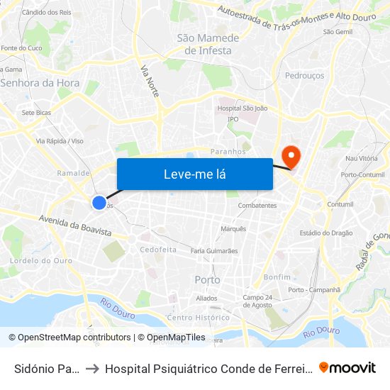 Sidónio Pais to Hospital Psiquiátrico Conde de Ferreira map