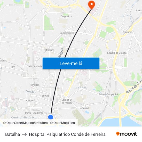 Batalha to Hospital Psiquiátrico Conde de Ferreira map