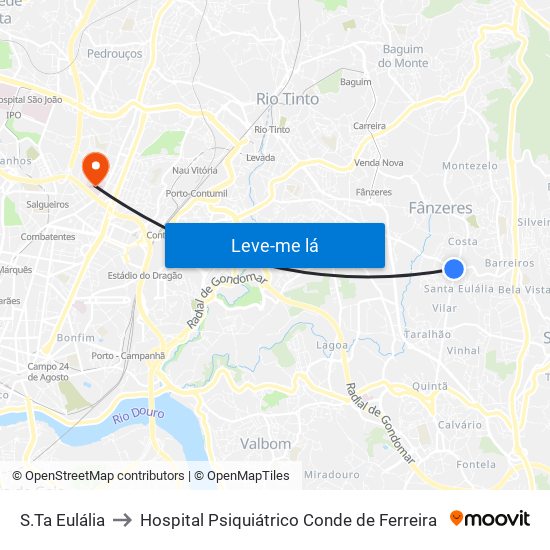 S.Ta Eulália to Hospital Psiquiátrico Conde de Ferreira map