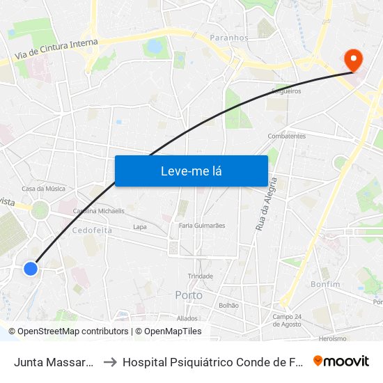 Junta Massarelos to Hospital Psiquiátrico Conde de Ferreira map