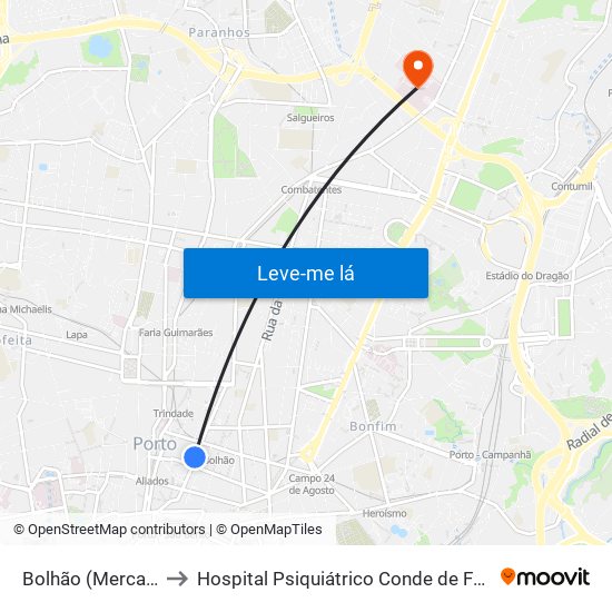 Bolhão (Mercado) to Hospital Psiquiátrico Conde de Ferreira map
