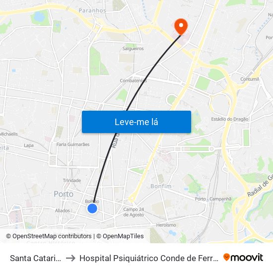 Santa Catarina to Hospital Psiquiátrico Conde de Ferreira map