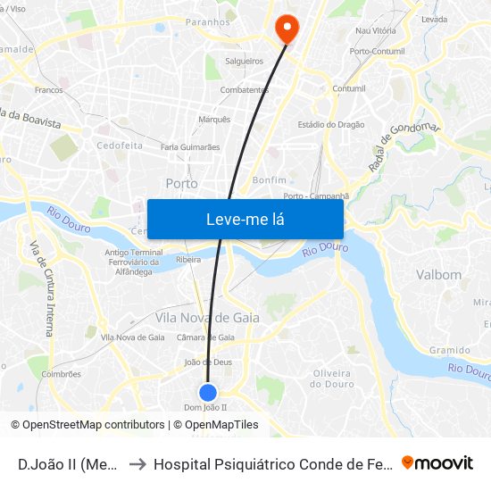 D.João II (Metro) to Hospital Psiquiátrico Conde de Ferreira map