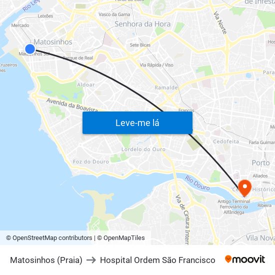 Matosinhos (Praia) to Hospital Ordem São Francisco map