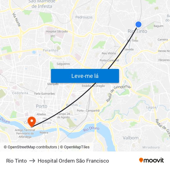 Rio Tinto to Hospital Ordem São Francisco map