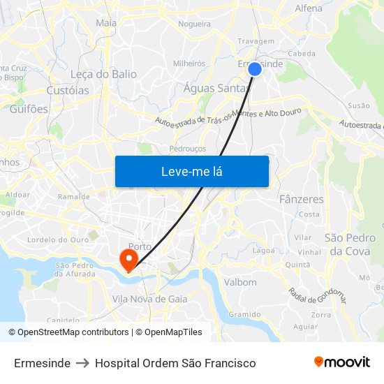 Ermesinde to Hospital Ordem São Francisco map