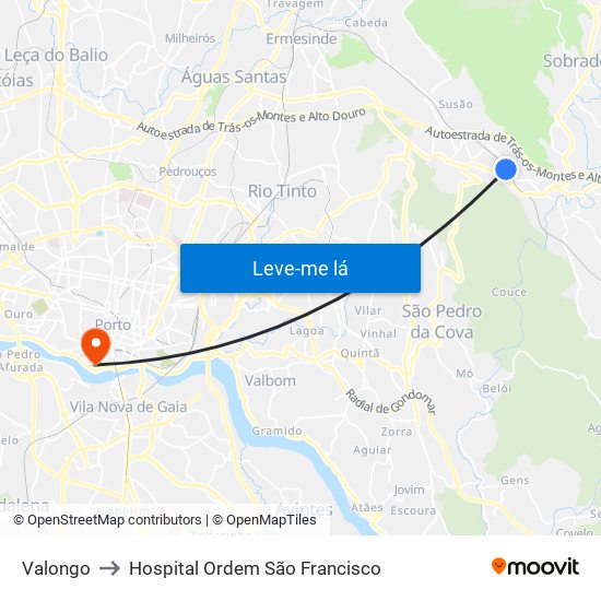 Valongo to Hospital Ordem São Francisco map