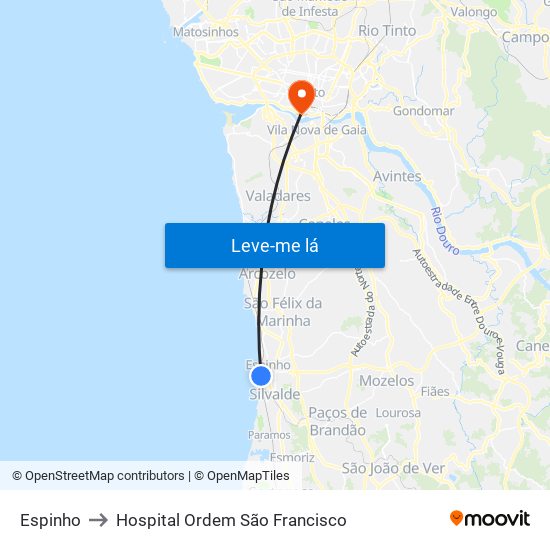 Espinho to Hospital Ordem São Francisco map