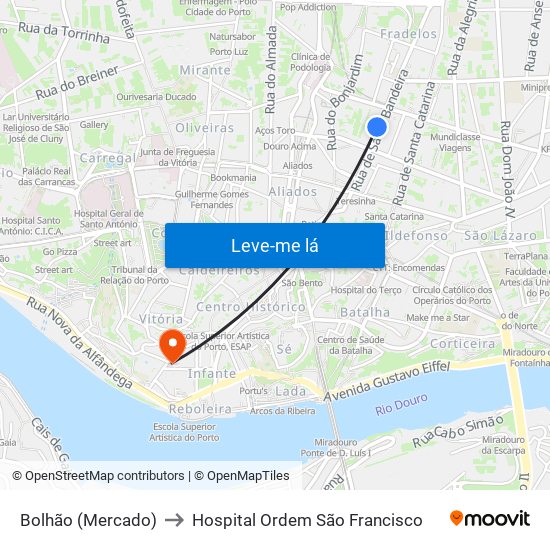 Bolhão (Mercado) to Hospital Ordem São Francisco map