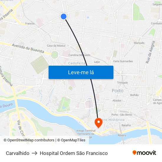 Carvalhido to Hospital Ordem São Francisco map