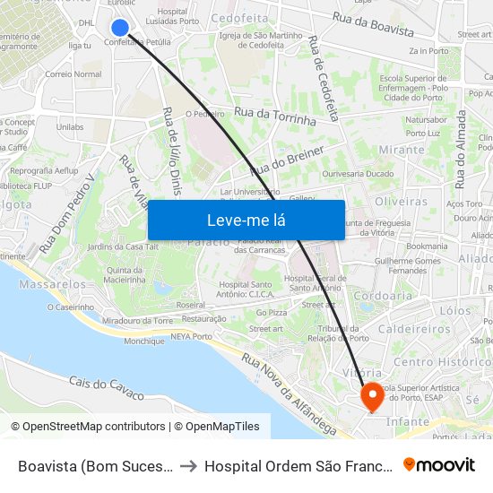 Boavista (Bom Sucesso) to Hospital Ordem São Francisco map