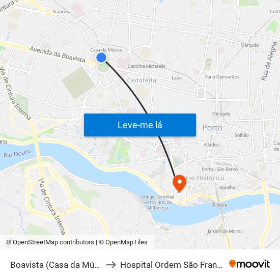 Boavista (Casa da Música) to Hospital Ordem São Francisco map