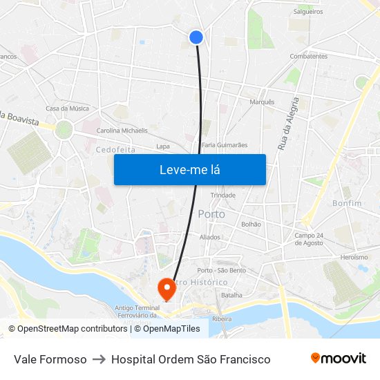 Vale Formoso to Hospital Ordem São Francisco map