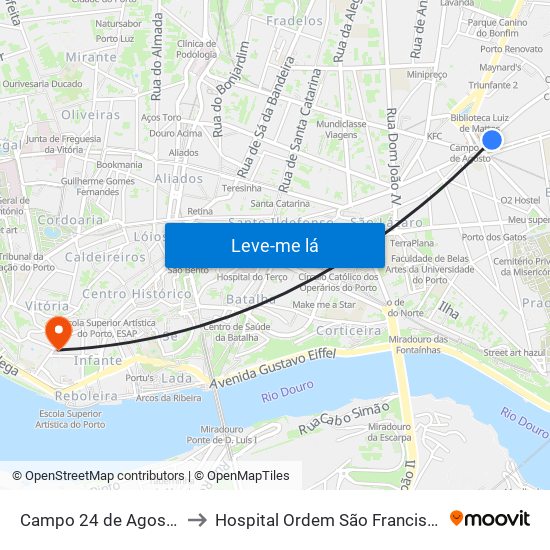 Campo 24 de Agosto to Hospital Ordem São Francisco map