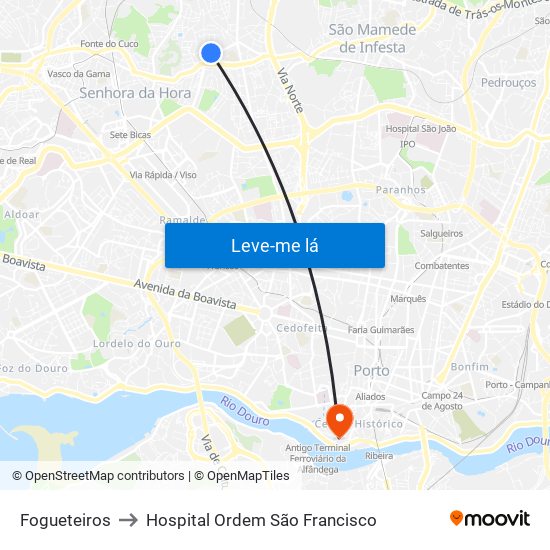 Fogueteiros to Hospital Ordem São Francisco map