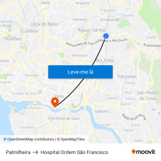 Palmilheira to Hospital Ordem São Francisco map