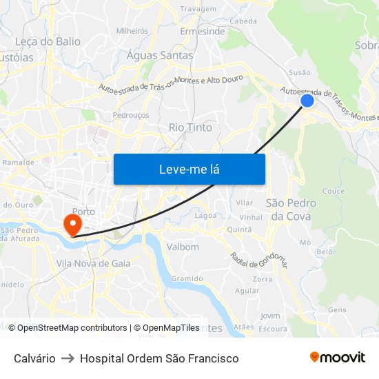 Calvário to Hospital Ordem São Francisco map