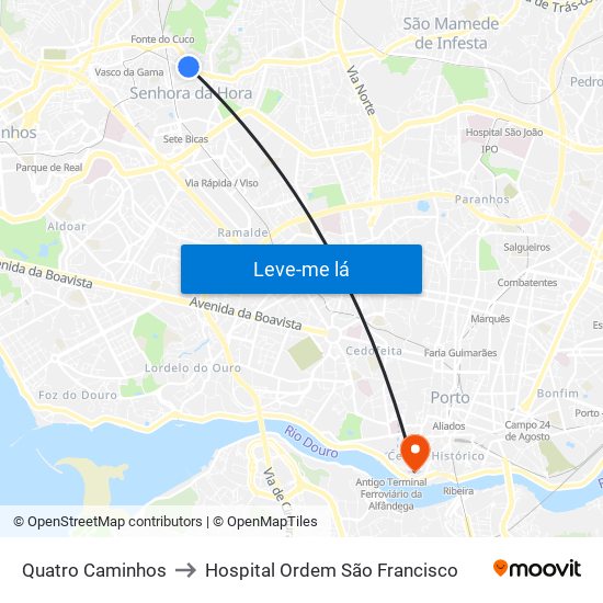 Quatro Caminhos to Hospital Ordem São Francisco map