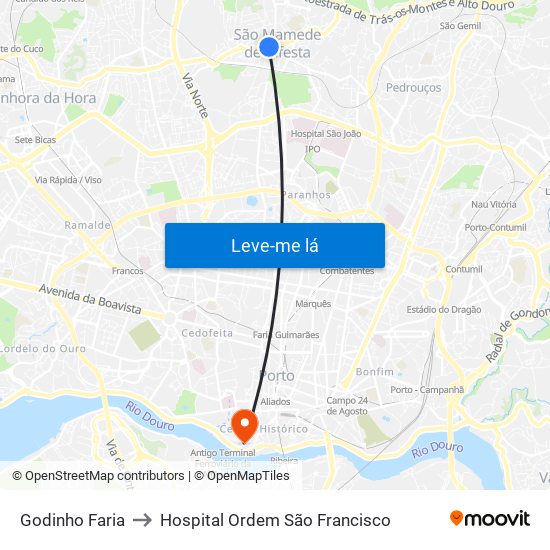 Godinho Faria to Hospital Ordem São Francisco map