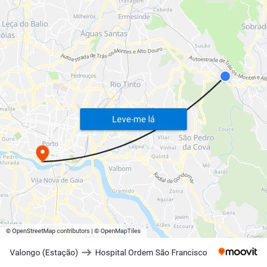 Valongo (Estação) to Hospital Ordem São Francisco map