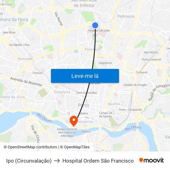 Ipo (Circunvalação) to Hospital Ordem São Francisco map