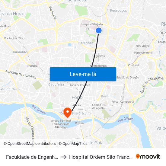 Faculdade de Engenharia to Hospital Ordem São Francisco map