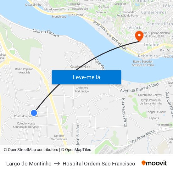 Largo do Montinho to Hospital Ordem São Francisco map