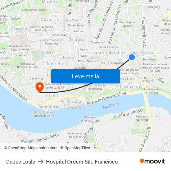 Duque Loulé to Hospital Ordem São Francisco map