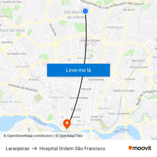 Laranjeiras to Hospital Ordem São Francisco map