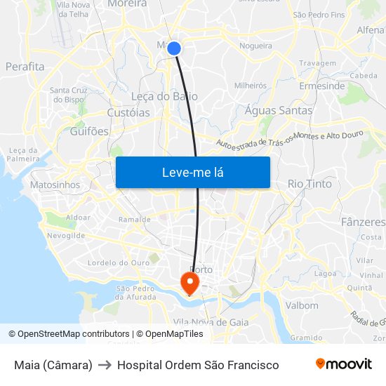 Maia (Câmara) to Hospital Ordem São Francisco map