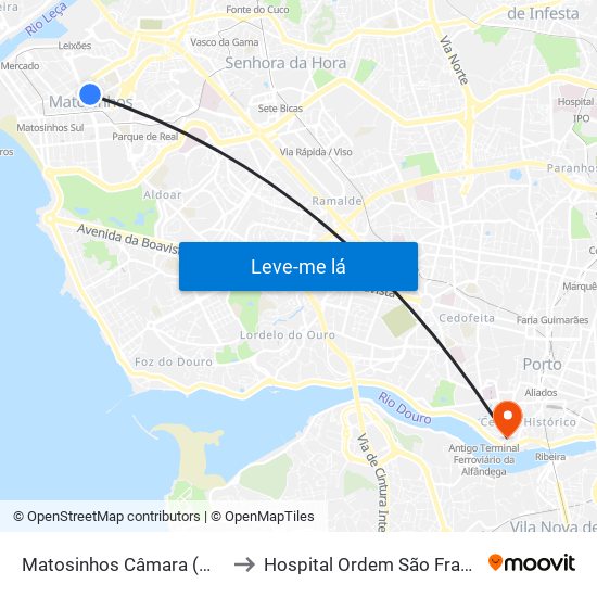 Matosinhos Câmara (Matc1) to Hospital Ordem São Francisco map