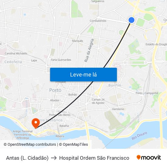 Antas (L. Cidadão) to Hospital Ordem São Francisco map