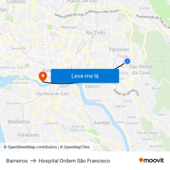 Barreiros to Hospital Ordem São Francisco map