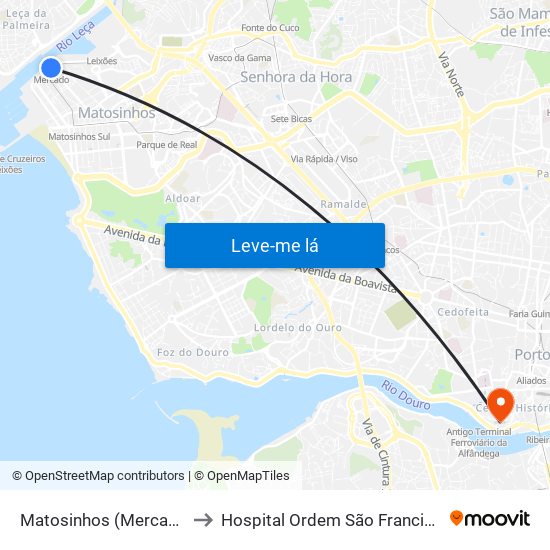 Matosinhos (Mercado) to Hospital Ordem São Francisco map