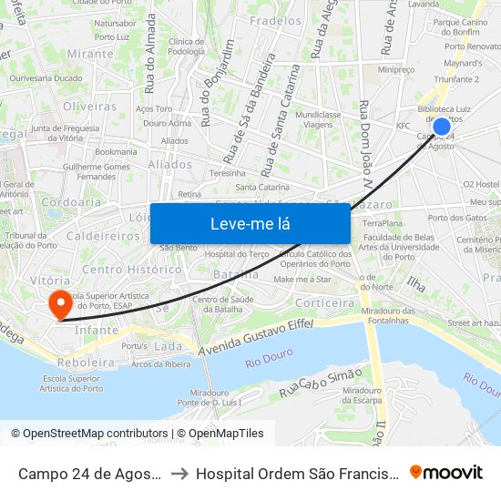 Campo 24 de Agosto to Hospital Ordem São Francisco map