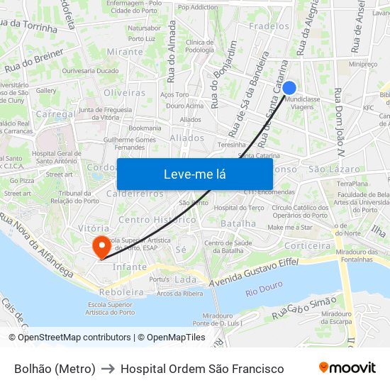 Bolhão (Metro) to Hospital Ordem São Francisco map