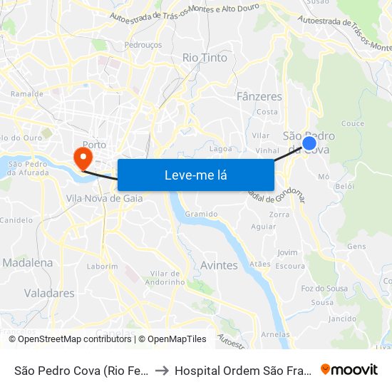 São Pedro Cova (Rio Ferreira) to Hospital Ordem São Francisco map