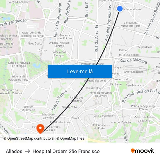 Aliados to Hospital Ordem São Francisco map