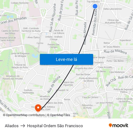 Aliados to Hospital Ordem São Francisco map