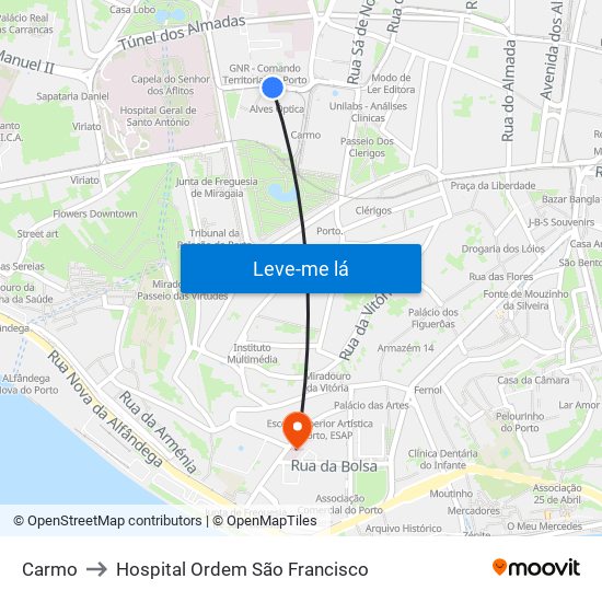 Carmo to Hospital Ordem São Francisco map