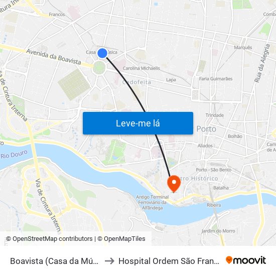 Boavista (Casa da Música) to Hospital Ordem São Francisco map