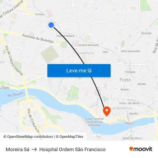 Moreira Sá to Hospital Ordem São Francisco map