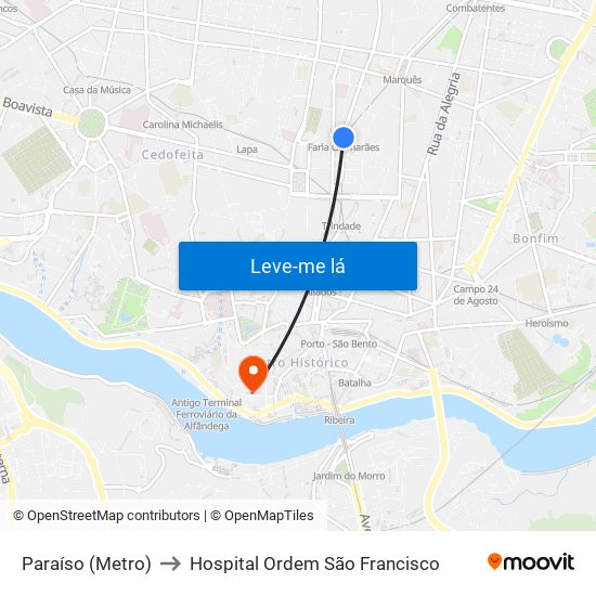 Paraíso (Metro) to Hospital Ordem São Francisco map