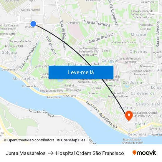 Junta Massarelos to Hospital Ordem São Francisco map