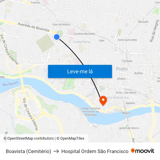 Boavista (Cemitério) to Hospital Ordem São Francisco map