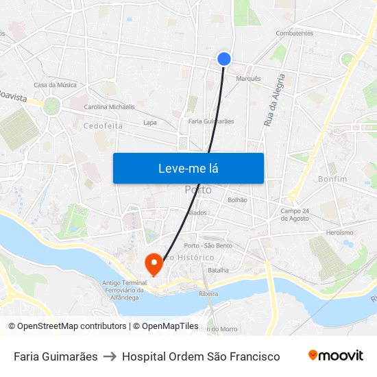 Faria Guimarães to Hospital Ordem São Francisco map