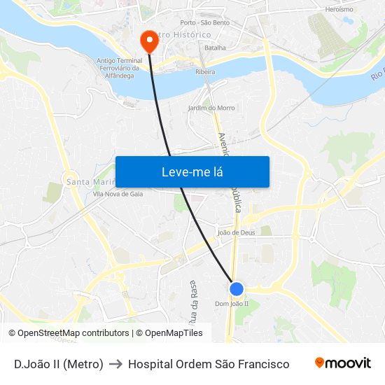 D.João II (Metro) to Hospital Ordem São Francisco map