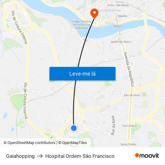 Gaiahopping to Hospital Ordem São Francisco map