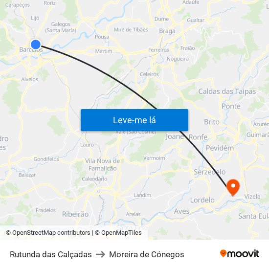 Rutunda das Calçadas to Moreira de Cónegos map