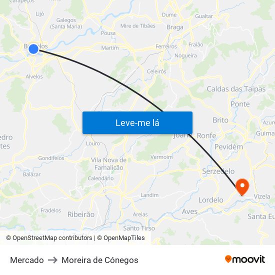 Mercado to Moreira de Cónegos map
